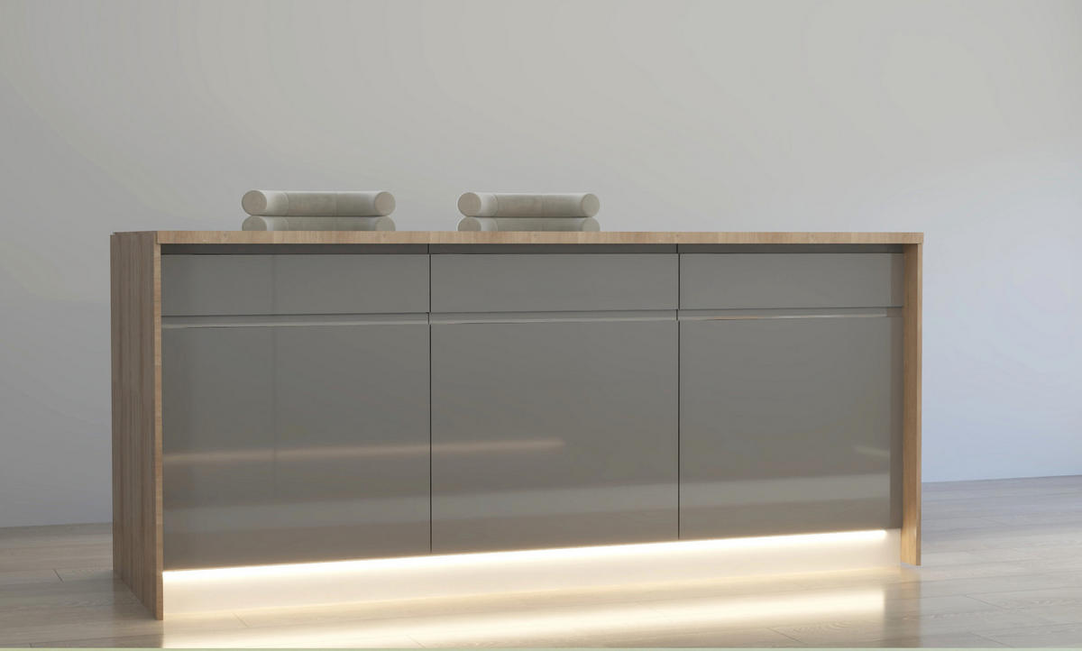 L-KÜCHE mit Insel Velmora Grau Hochglanz – 410 × 130 cm + Insel 180 cm – KÜ-AS-020 – Grau - Grau, Holzwerkstoff (410/212/58cm) - ROYAL24_MARKT