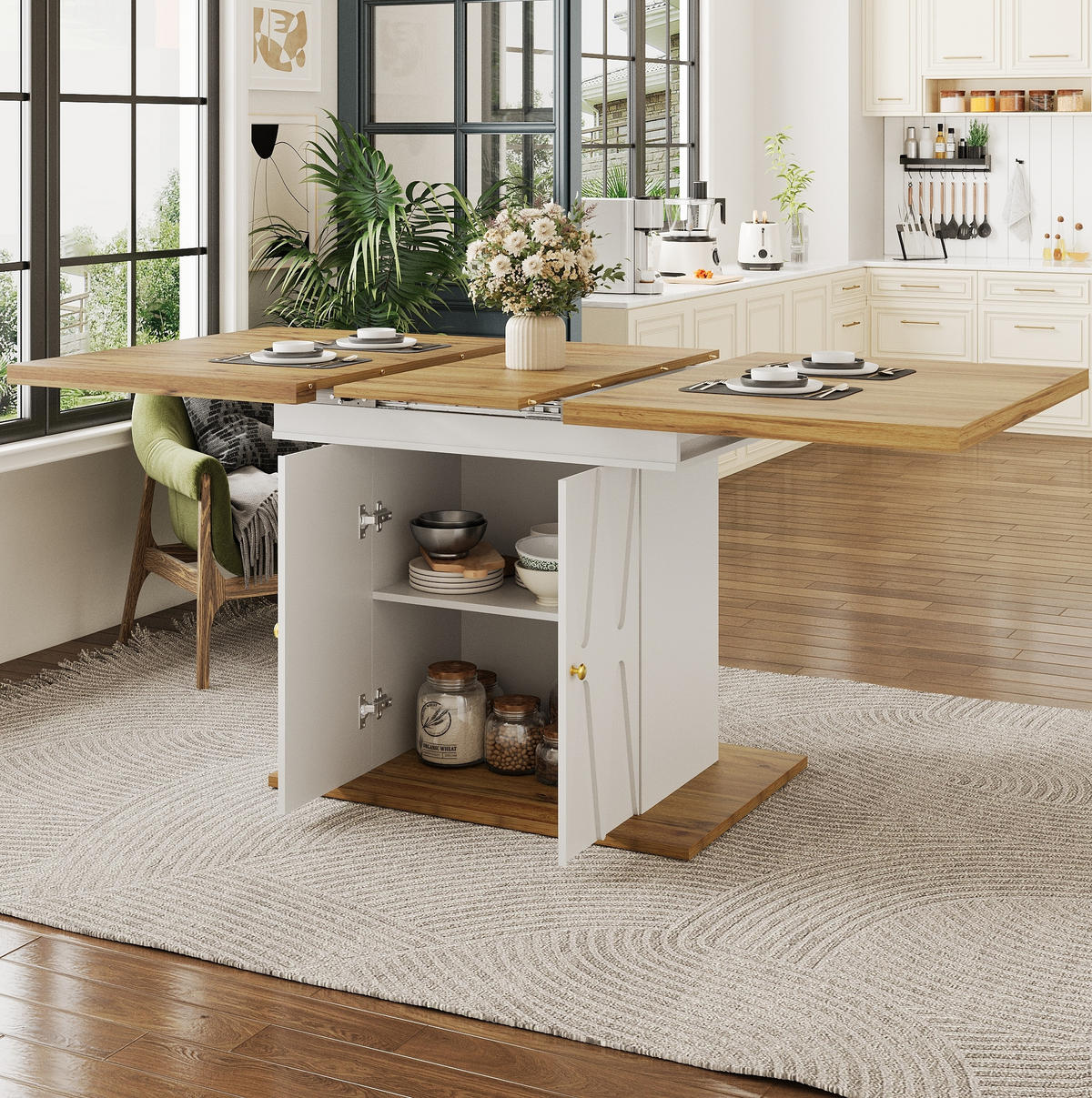 ESSTISCH aus MDF und Metall 110x70x76,5 cm Weiß mit Ausziehfunktion und integriertem Stauraum - Weiß, Holzwerkstoff (110/70/76.5cm) - Modfu