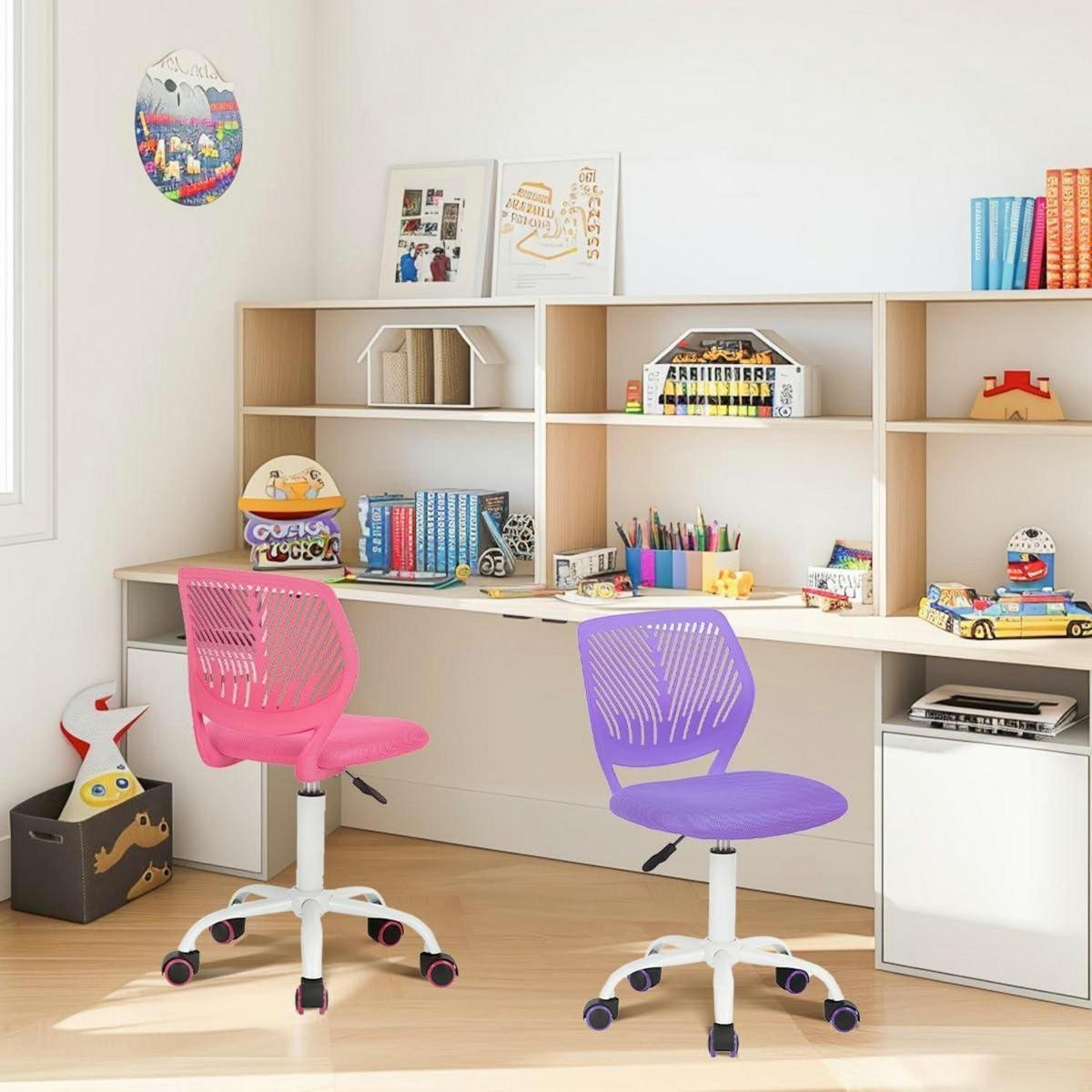 BÜROSTUHL 2-teiliges Set Stoff Rosa & Lila - Multicolor, Textil (38.5/75/40cm)