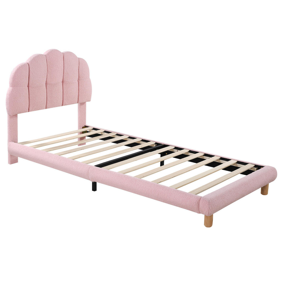 POLSTERBETT 90/200 cm aus Bouclé und MDF mit verstellbarem Kopfteil Rosa - Rosa, Textil (90/200cm) - Modenvie