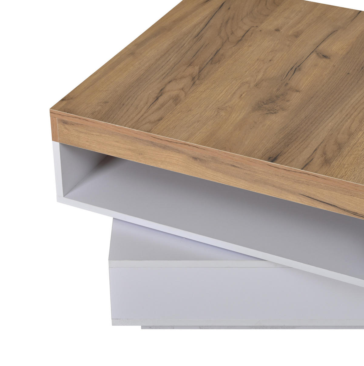 COUCHTISCH 65/65/40 cm Weiß/Holzton aus MDF mit 360° drehbarer Tischplatte und LED-Beleuchtung - Weiß, Holzwerkstoff (65/65/40cm) - OKMYHOME
