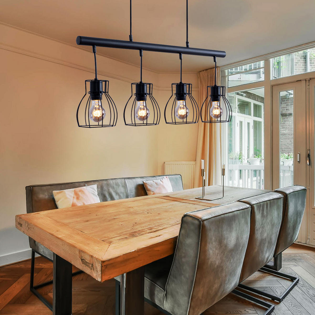 LED HÄNGELEUCHTE Käfig Design Schwarz - Schwarz, Metall (77/14/120cm)