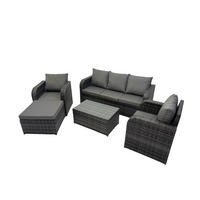 GARTENMÖBELSET mit Couchtisch Polyrattan 6-Sitzer - Dunkelgrau/Grau, Glas/Kunststoff - Fimous