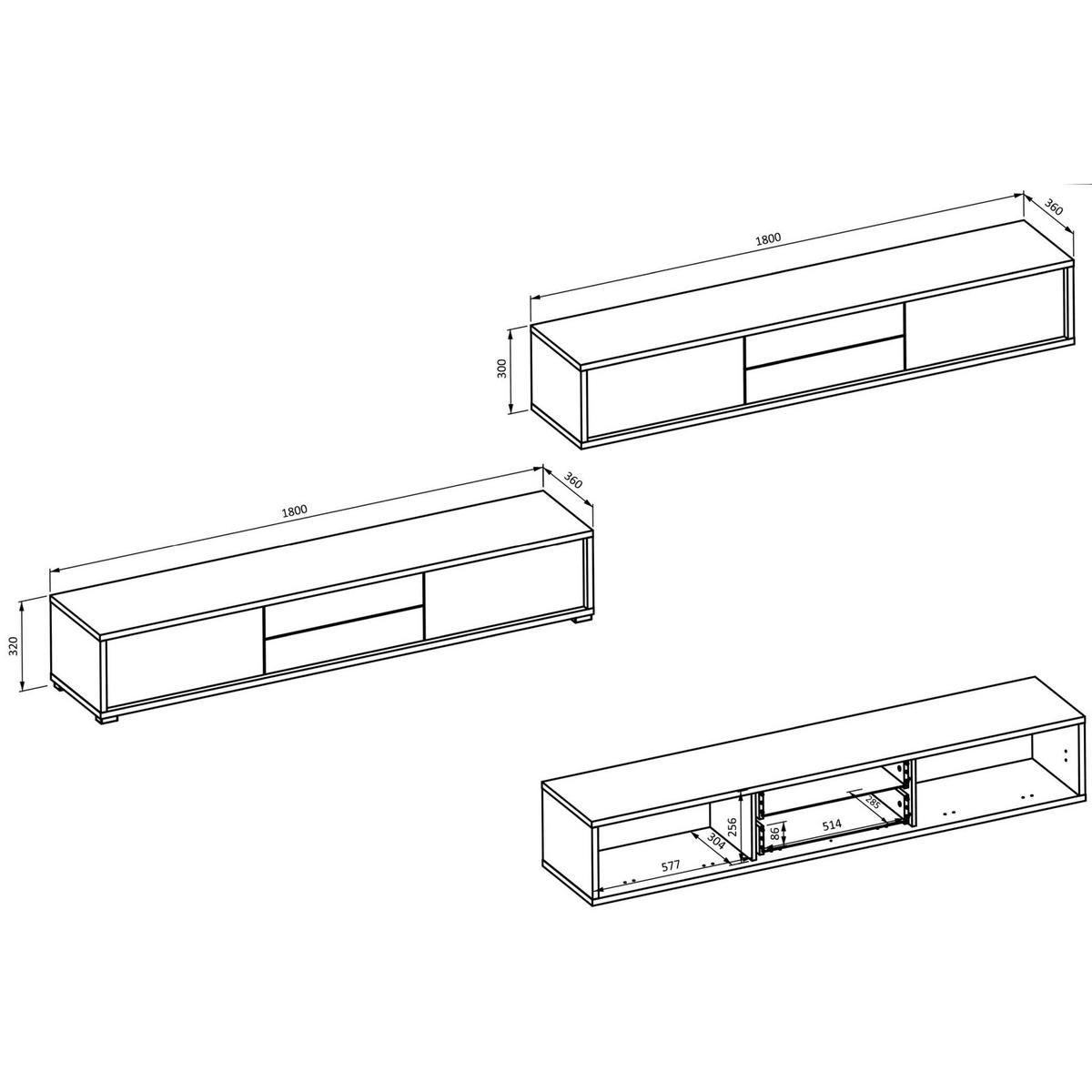 TV-LOWBOARD Moddern Eiche / Anthrazit mit Schubladen 180/32/36 cm - Anthrazit/Beige, Holzwerkstoff (180/32/36cm) - Selsey