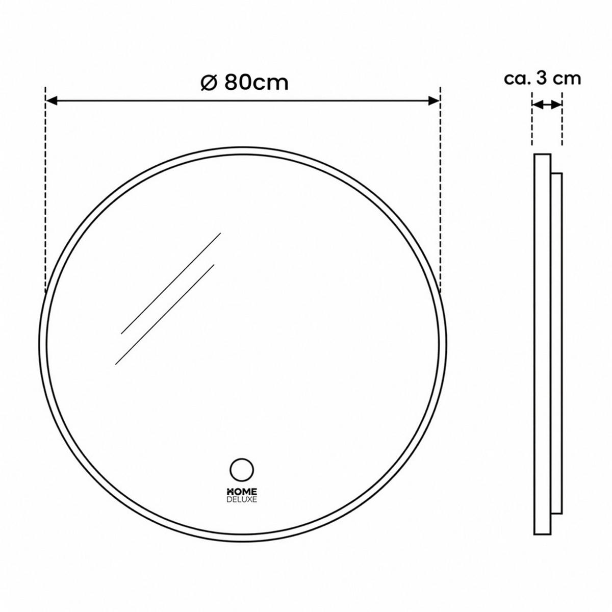 LED-SPIEGEL Rund DUBI - 80 cm - Schwarz, Glas (80/80/1cm) - Home Deluxe