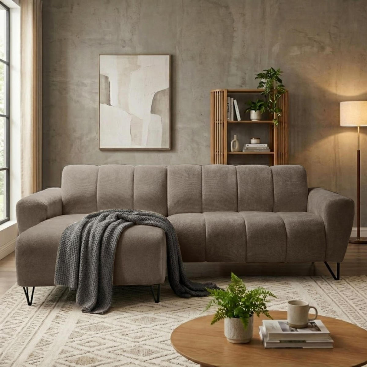 ECKSOFA Volare Mini ohne Schlaffunktion braun links, Vega-Stoff - Schwarz/Braun, Textil/Metall (256/165cm) - Beautysofa