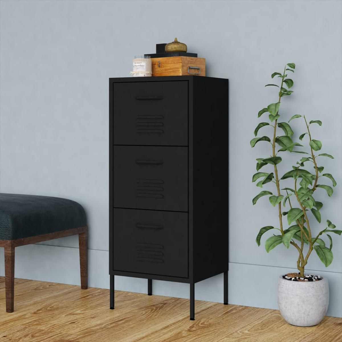 LAGERSCHRANK Schwarz 42,5/35/101,5 Cm Stahl - Schwarz, Metall (42.5/101.5/35cm) - vidaXL
