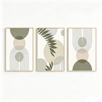 WANDDEKO Boho 60x90cm Grün Pflanzen Abstrakt，rahmenlos，3-teilig Set - Olivgrün, Textil (60/1cm) - Authentics