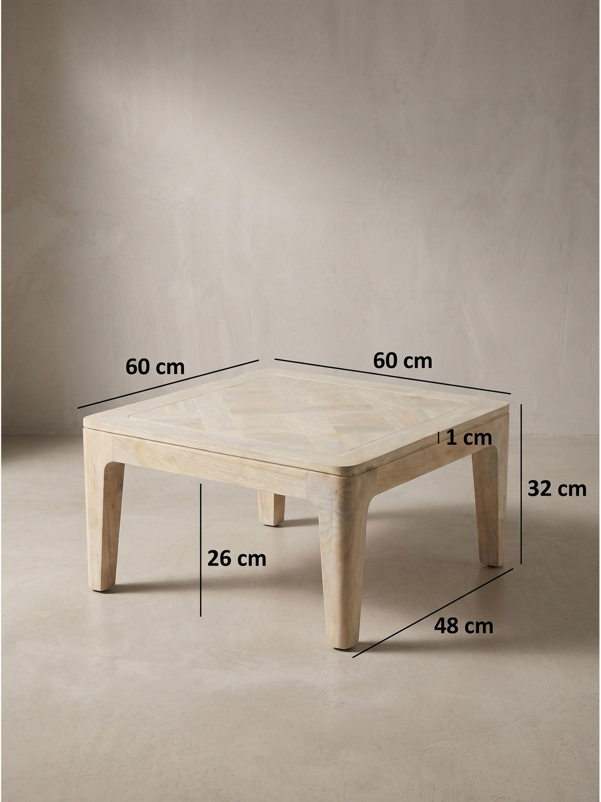 SOFATISCH LOIRE, Mango Massivholz, handgefertigt, Weiß-Mango, 60 x 60 x 32 cm - Beige/Weiß, Holz (60/60/32cm) - KADIMA DESIGN