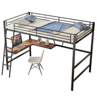 HOCHBETT aus Metall 90x200 cm Schwarz mit L-förmigem Schreibtisch und Regal - Schwarz, Metall (90/200cm) - IVMEU