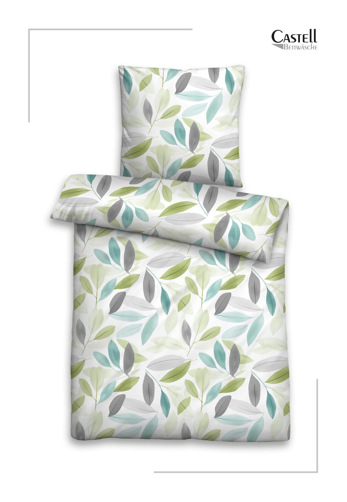 BETTWÄSCHE-GARNITUR Mikrofaser Blätter apfelgrün, 155x220 cm + 80x80 cm - Hellgrün, Textil (155/220cm) - Castell