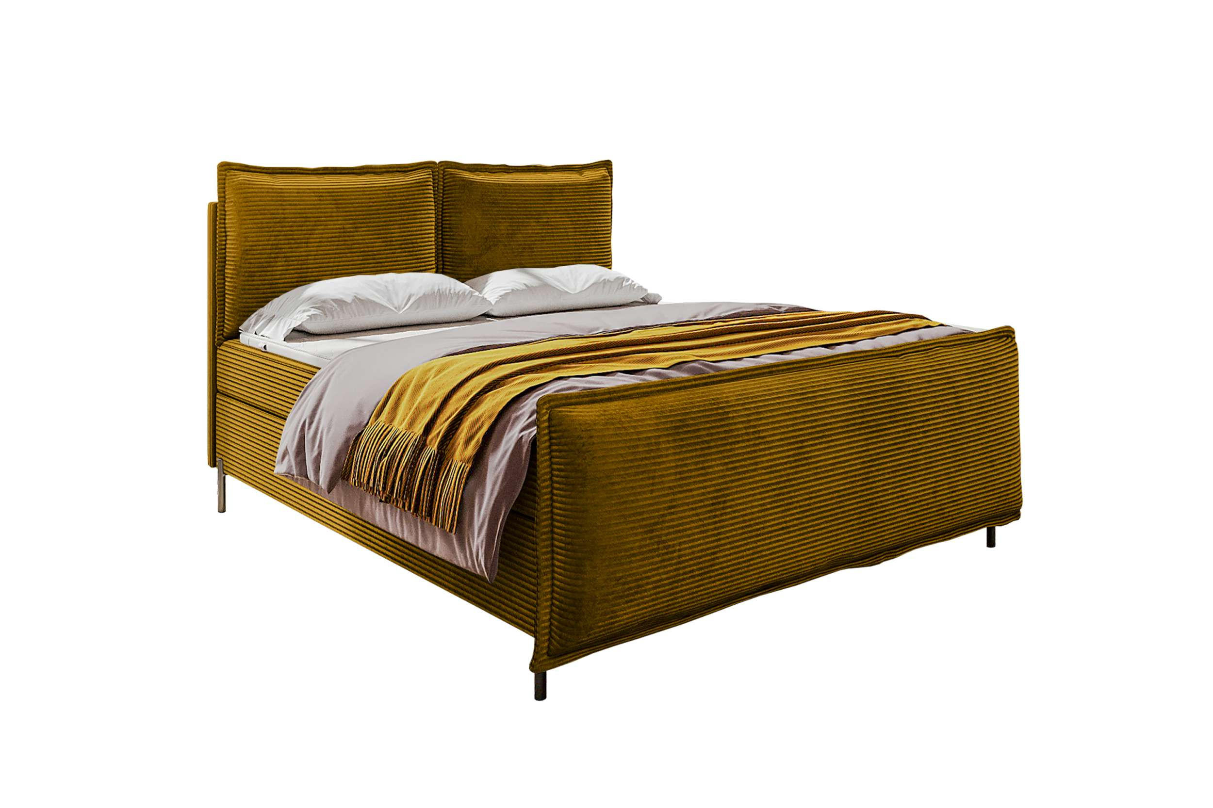 BOXSPRINGBETT VERO PLUS Cordstoff Goldfarben 160/200 cm - Goldfarben/Schwarz, Holzwerkstoff/Textil (160/200cm) - 99rooms