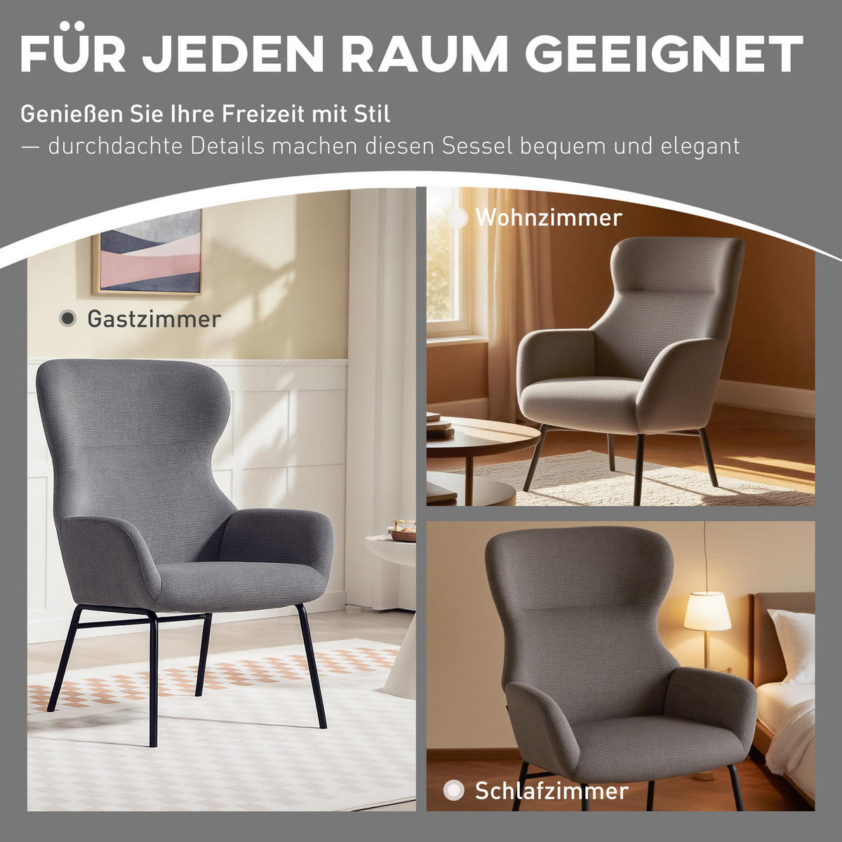 OHRENSESSEL Wohnzimmer Sessel Loungesessel Relaxsessel mit hoher Rückenlehne - Dunkelgrau, Textil (70/103.5/74.5cm) - HOMCOM