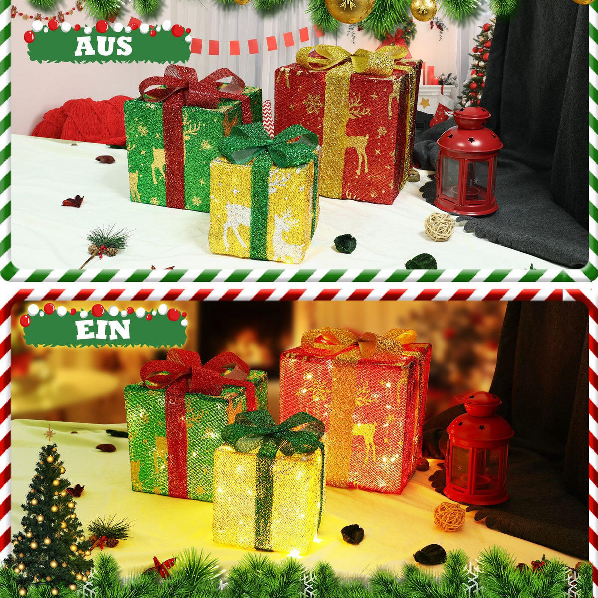 WEIHNACHTSGESCHENKBOX Elch (3er-set) 26/26/26 cm - Multicolor, Textil (26/26/26cm) - Nettlife