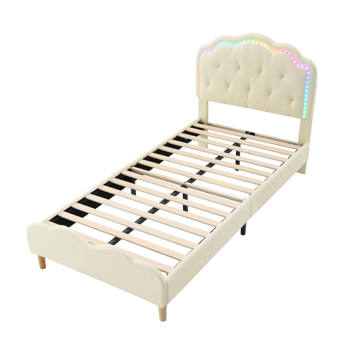POLSTERBETT 90/200 cm Beige aus PU mit LED-Beleuchtung - Beige, Kunststoff (90/200cm) - OKMYHOME