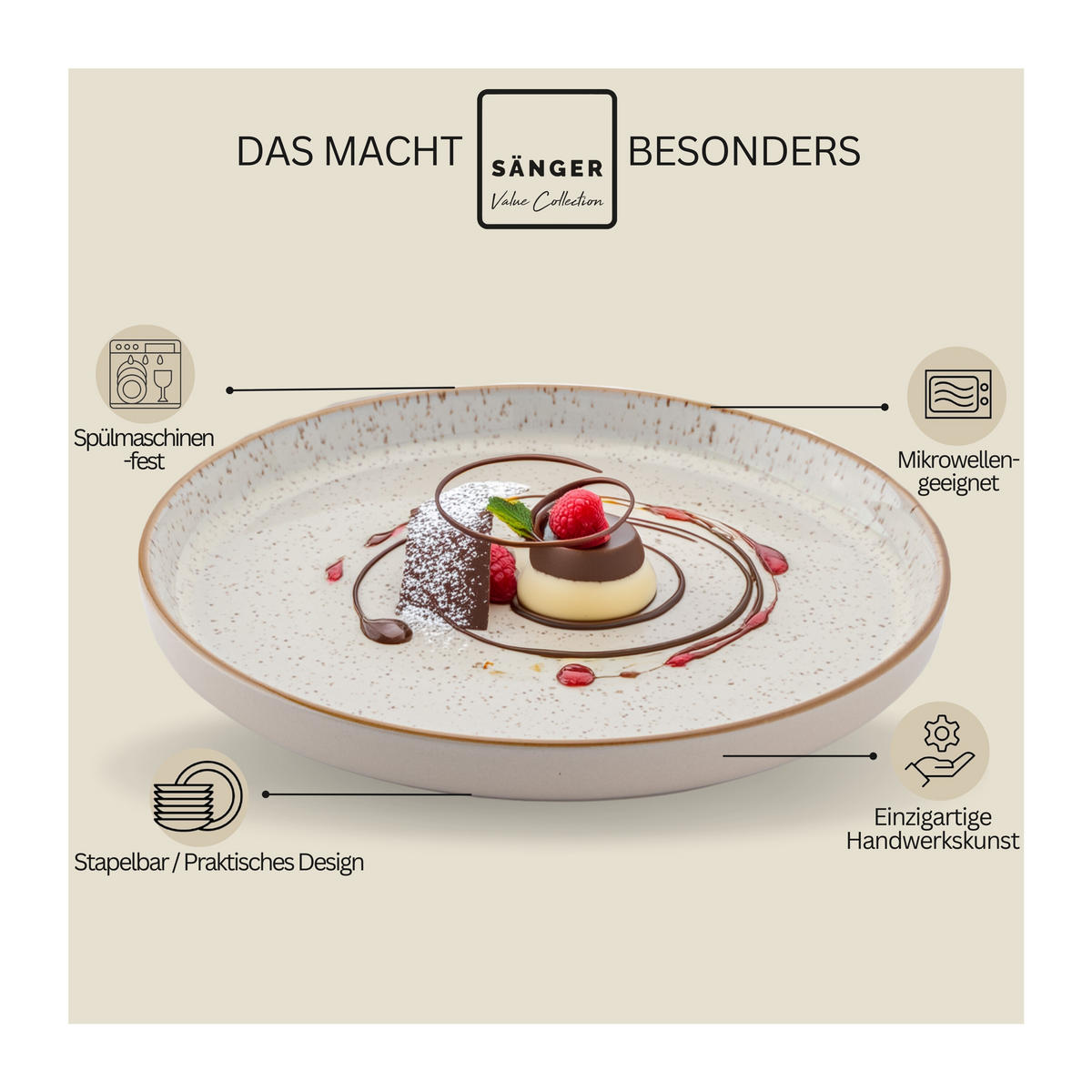 DESSERTTELLER SET RIO CREME - 4 teilig aus Steingut - Creme, Keramik (13cm) - Sänger