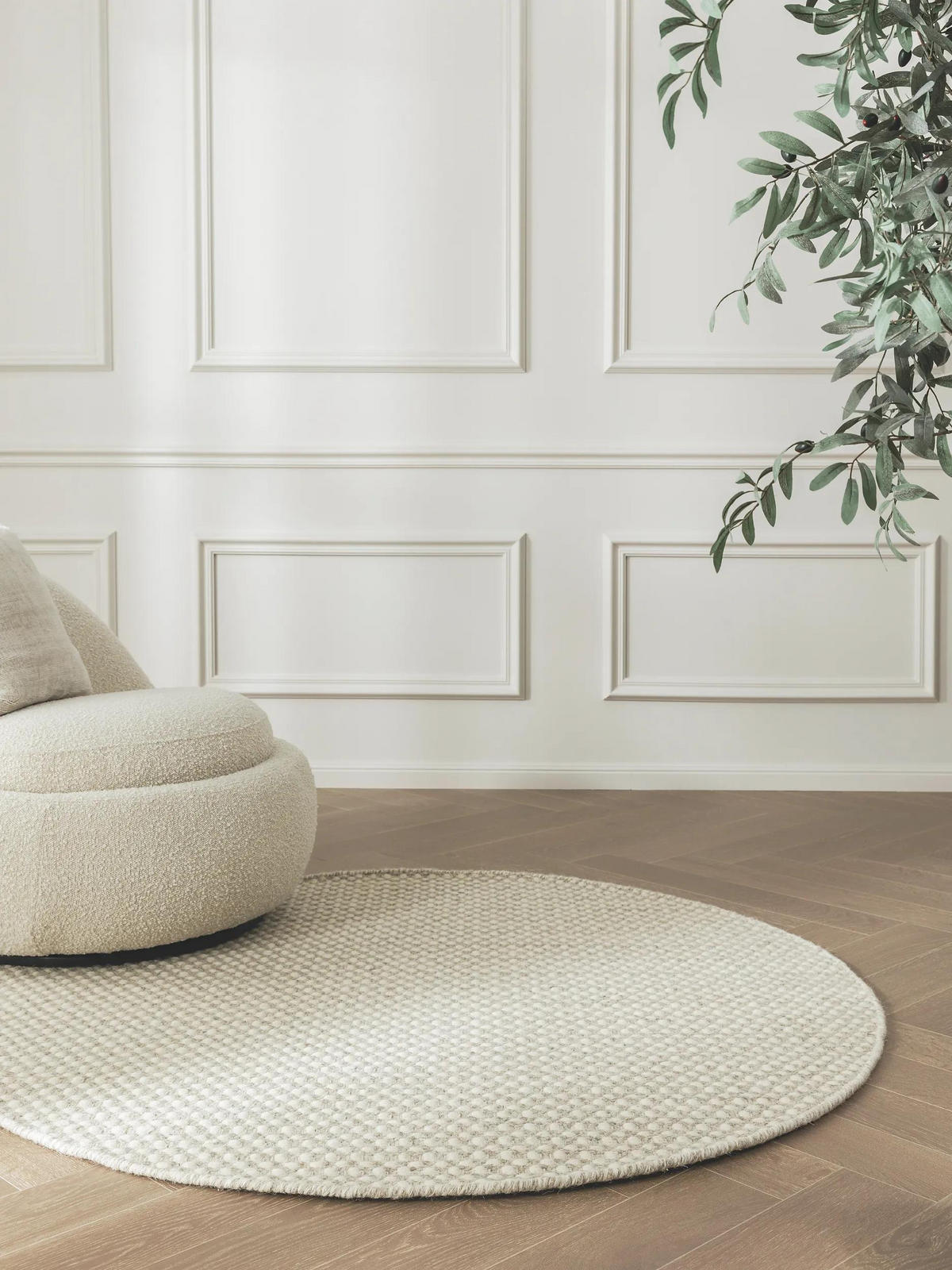 WOLLTEPPICH rund Hector Beige ø 150 cm rund - Beige, Textil (150/150cm) - benuta Finest