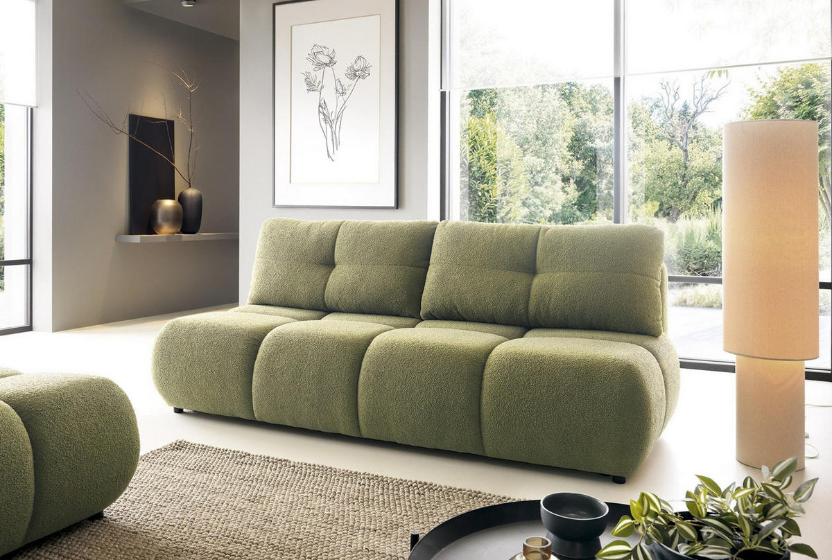 SCHLAFSOFA MILA, Sofa mit Schlaffunktion und Bettkasten, Farbe: Grün, Bouclé-Stoff - Grün, Textil (214/89/104cm) - Sepro Meble