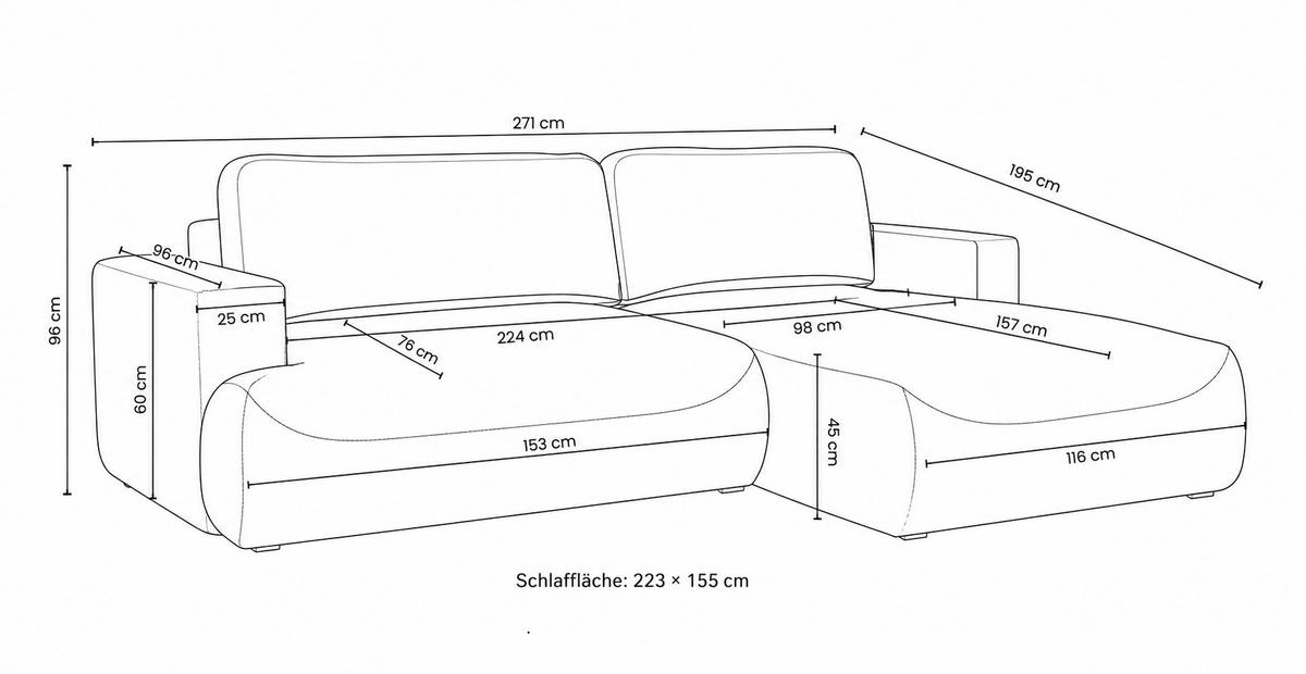 ECKSOFA Luna L links Dunkelblau aus Cord - Dunkelblau, Textil (271/195cm) - KS Home Concept