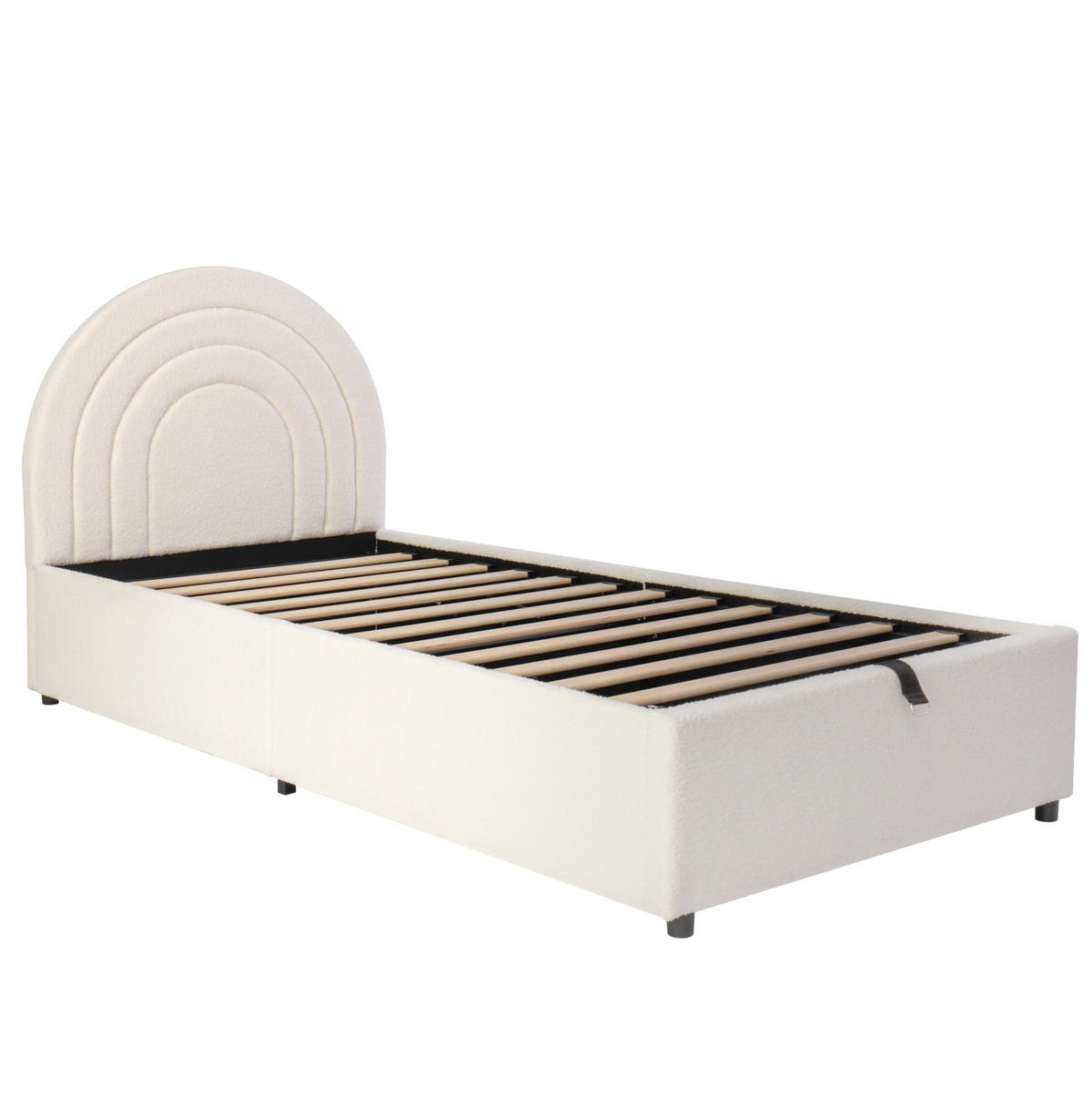 POLSTERBETT 90/200 cm mit hydraulischem Stauraum, eingebettetem Matratzenbereich und Bouclé-Bezug, Beige - Beige, Textil (90/200cm) - Redom