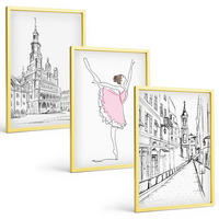 BILDER SET 3er Set - 40x60 cm Goldrahmen - Stilvolle Ballerinen und Architektur - Goldfarben, Kunststoff (40/60cm) - TULUP