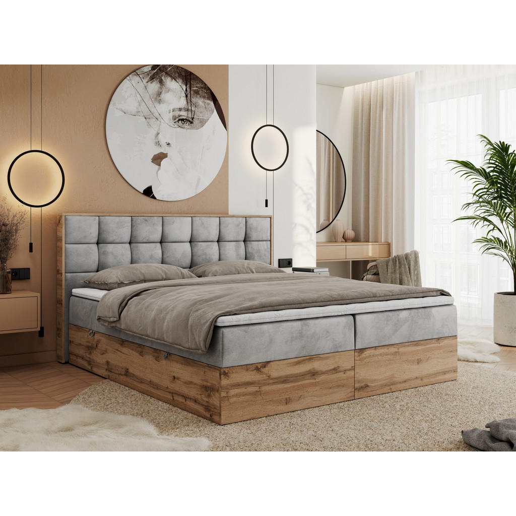 Thumbnail - MKS Boxbett, Hellgrau, Textil, 2-Sitzer, H4, 7-Zonen, Rechteckig, 200x200 cm, Schlafzimmer, Betten, Boxspringbetten