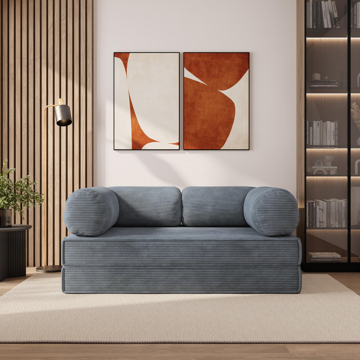 BETTSOFA ALVIO aus Schaumstoff Cordstoff Grau Schlaffunktion - Grau, Textil (170/68/80cm) - MASSENO