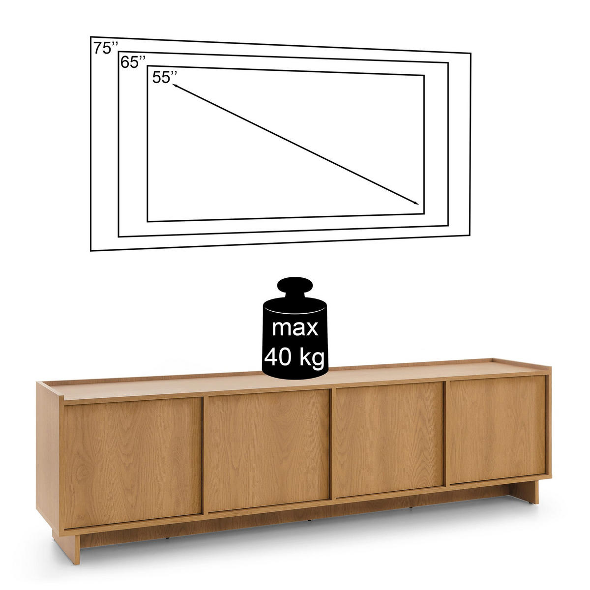 TV stolek Yasumi, dub, 195 cm - barva dubu, kompozitní dřevo (195/55/39cm) - Selsey