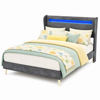 POLSTERBETT 140/200 mit LED und verstellbarem Kopfteil in Grau - Grau, Holzwerkstoff/Textil (140/200cm) - EVRYAE