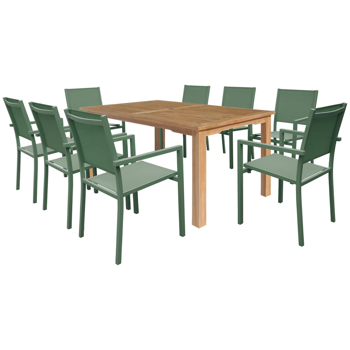 GARTENMÖBEL Java Salbeigrün 8 Plätze - Grün, Holz - Happy Garden