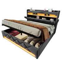 POLSTERBETT 140/200 cm Grau aus Leinen mit LED und Stauraum - Grau, Textil (140/200cm) - OKMYHOME
