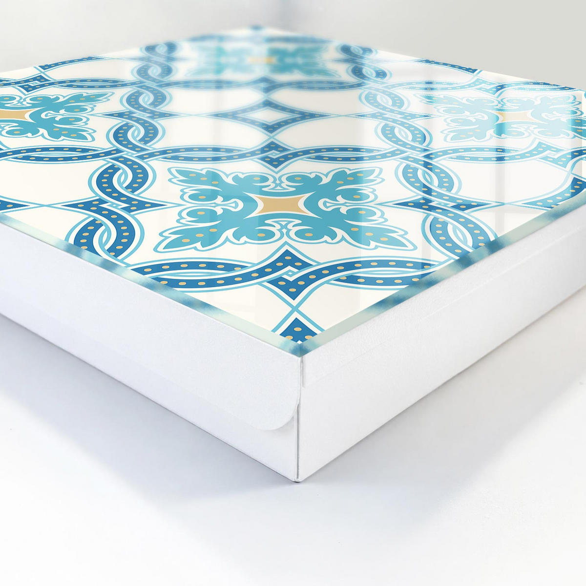 SCHLÜSSELBOX Weiß 30x30 cm – Türöffnung nach rechts - Dekoratives Mosaik - Türkis, Metall (30/30/5cm) - TULUP