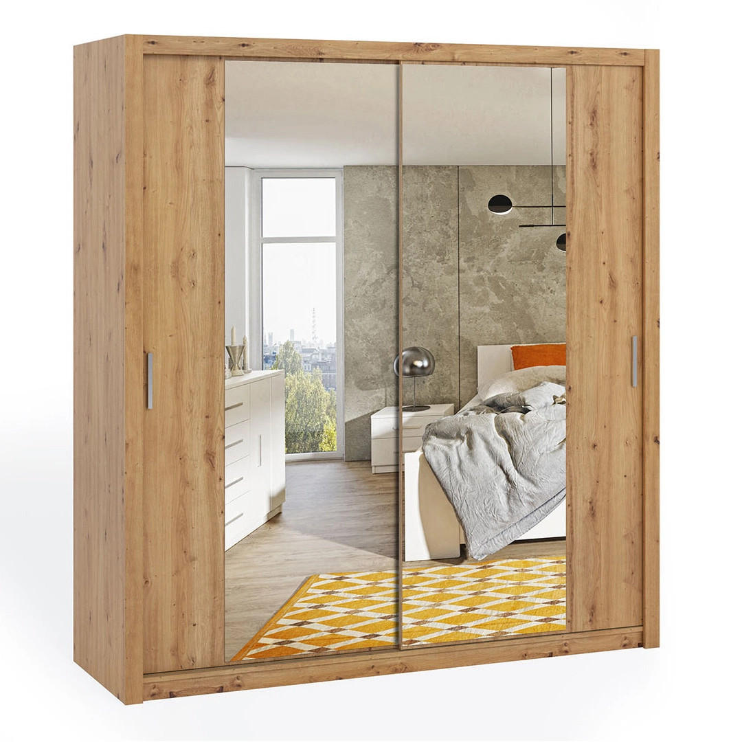 SCHIEBETÜRENSCHRANK Tamiza 200/215/62 mit Spiegel - Silberfarben/Eiche Artisan, Holzwerkstoff/Kunststoff (200/215/62cm) - Ravio