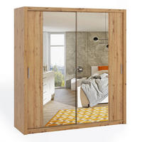 SCHIEBETÜRENSCHRANK Tamiza 200/215/62 mit Spiegel - Silberfarben/Eiche Artisan, Holzwerkstoff/Kunststoff (200/215/62cm) - Ravio