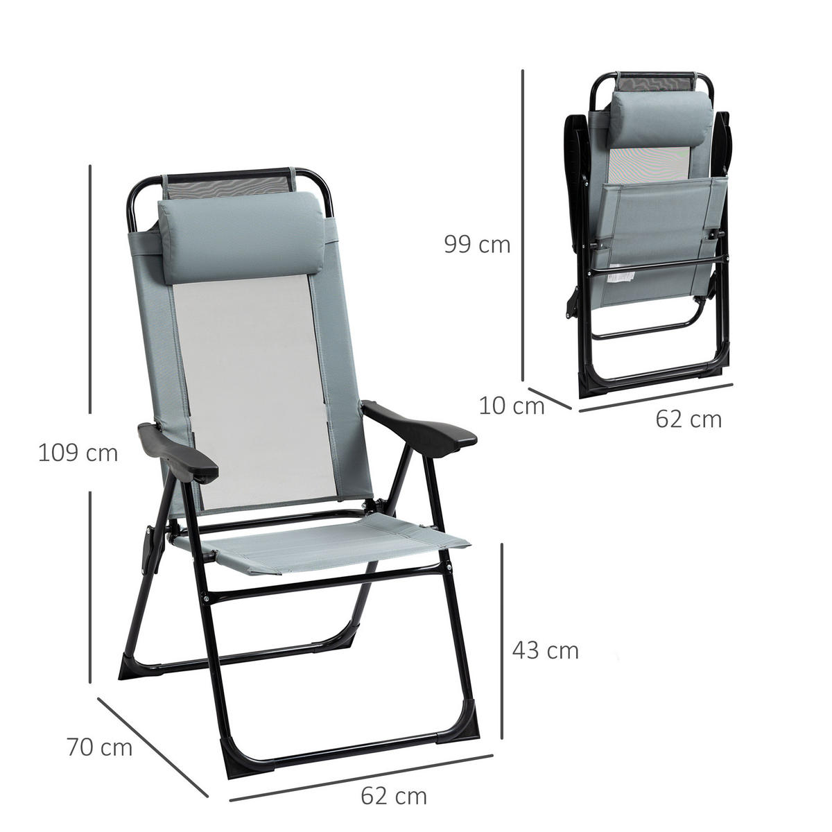 KLAPPSTUHL 2er-Set Grau 62.0/70.0/109.0 cm - Grau, Metall (70/109/62cm)