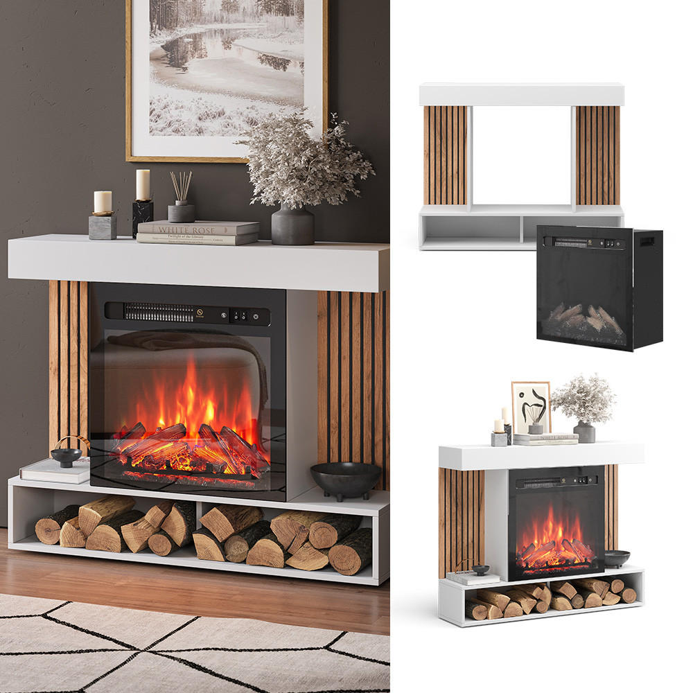 ELEKTROKAMIN Lynea Weiß 100 cm mit realistischem Flammeneffekt und Heizung 1800W - Weiß, Holzwerkstoff (100/80/25cm) - Vicco