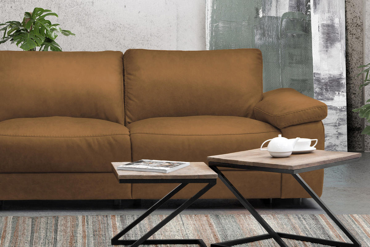 ECKSOFA XL MOTOR. RELAXFUNKTION LOLA Orange Leder - Schwarz/Orange, Leder (304/178cm) - KAWOLA