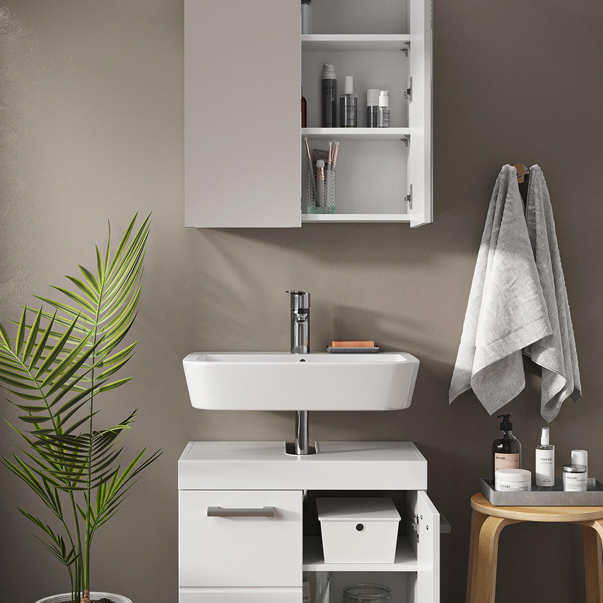 BADMÖBEL-SET Luna Weiß 2 Teile - Weiß, Holzwerkstoff (60/56/34cm) - Vicco