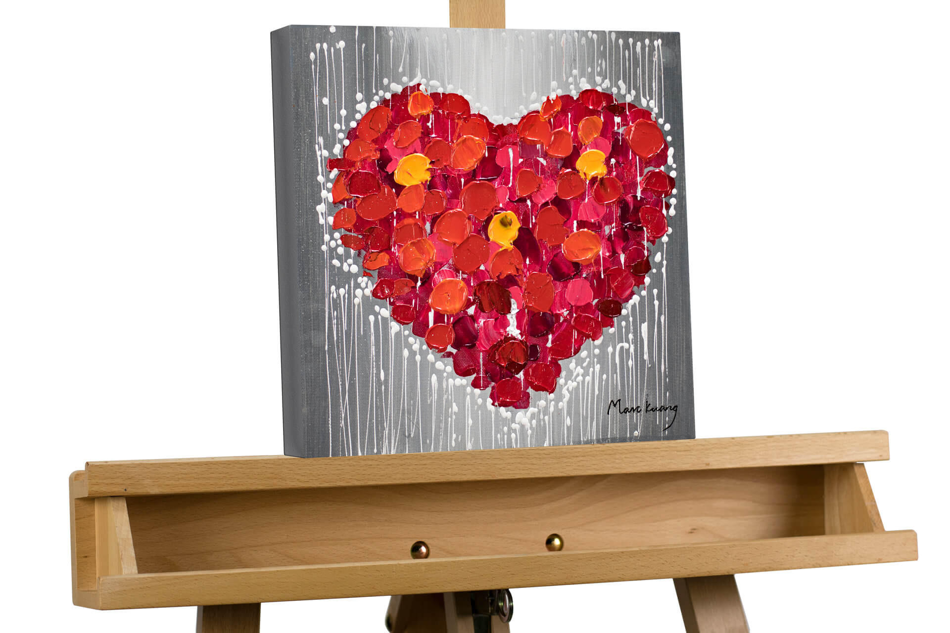 ACRYLBILD HANDGEMALT 30/30 cm - Rot/Silberfarben, Holz/Textil (30/30cm) - KUNSTLOFT