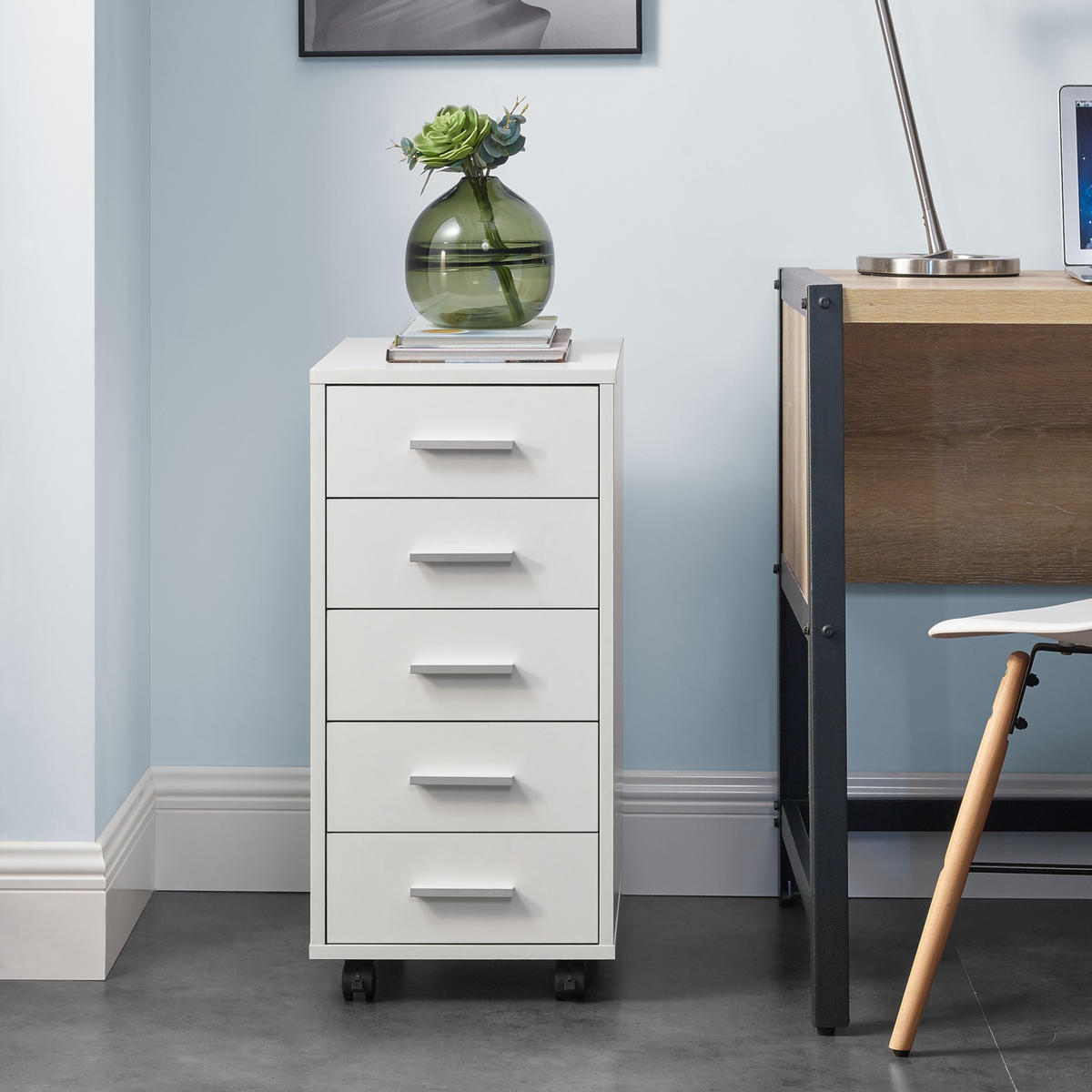 ROLLCONTAINER Stockholm - Weiß, Holzwerkstoff (33/63/38cm) - [en.casa]