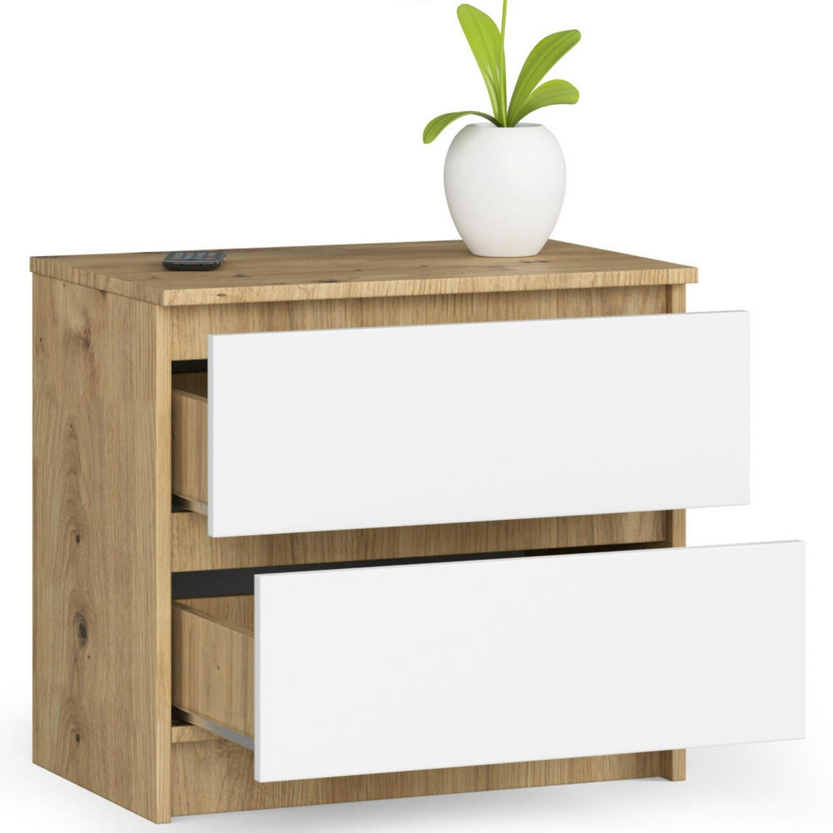 NACHTSCHRANK Eiche Artisan, Weiß 60x40x55 cm - Eiche Artisan/Weiß, Holzwerkstoff (60/55/40cm) - Akord