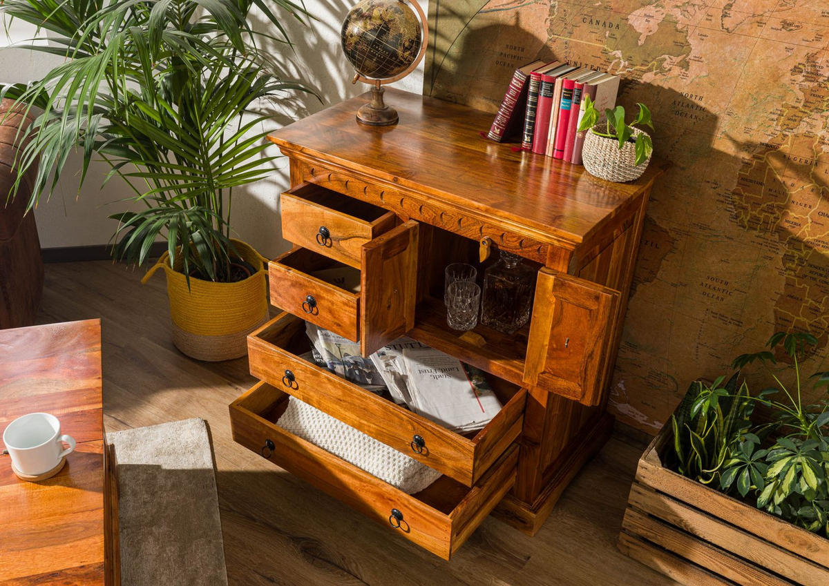 KOMMODE Akazie 87x50x87 honig lackiert OXFORD #0446 - Braun, Holz (87/87/50cm) - Massivmoebel24