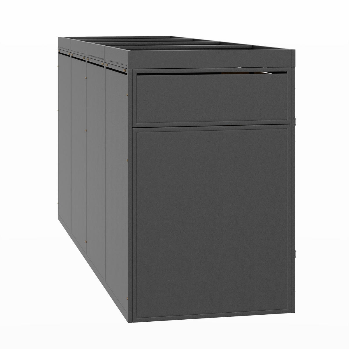 MÜLLTONNENBOX aus Stahl in Grau Holzoptik mit Pflanzdach & Schloss - Grau, Metall (264/124/80cm) - Modfu