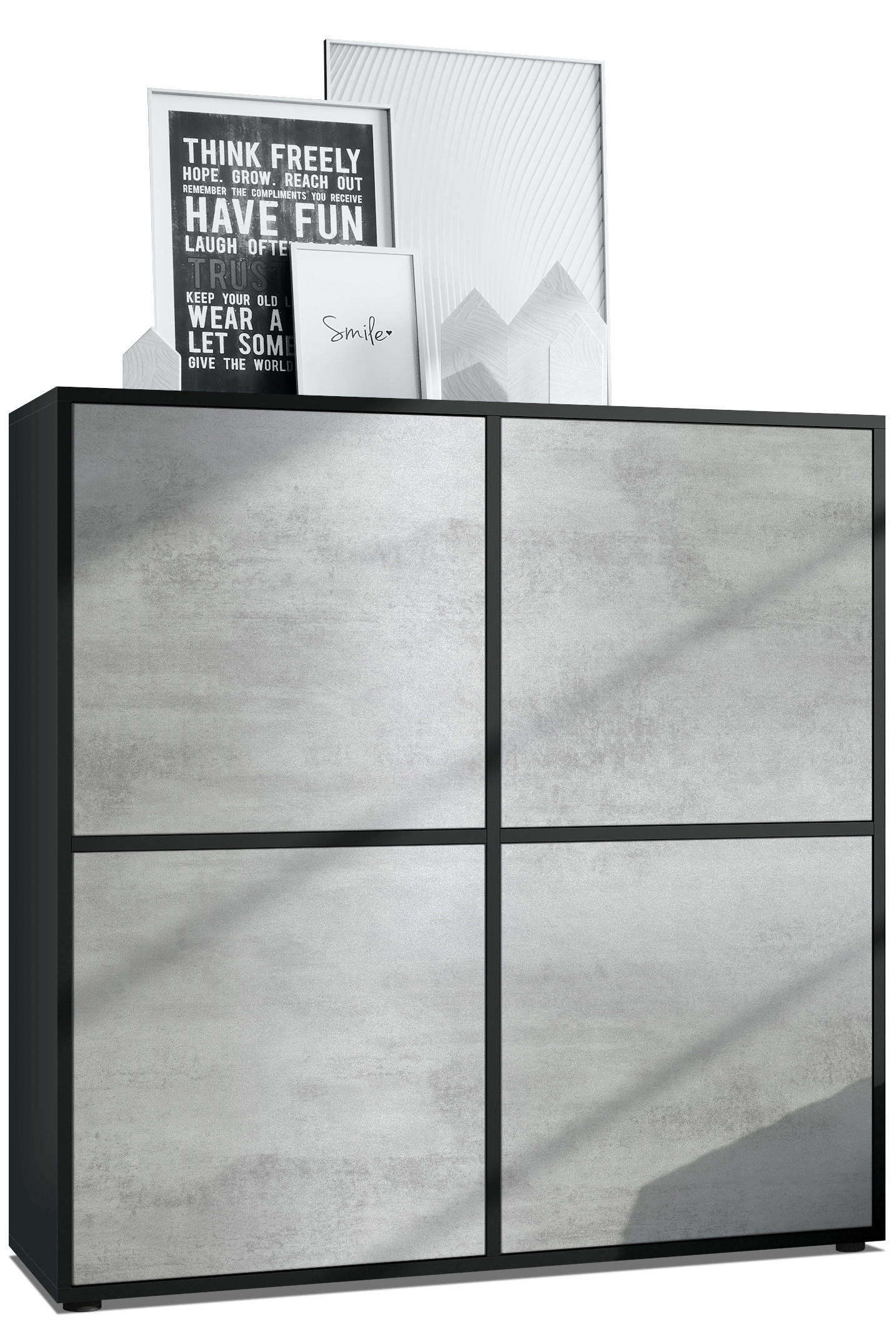 HIGHBOARD Cuba Türen in Beton Oxid Optik - Hellgrau, Holzwerkstoff (104/105.5/35.5cm) - Vladon