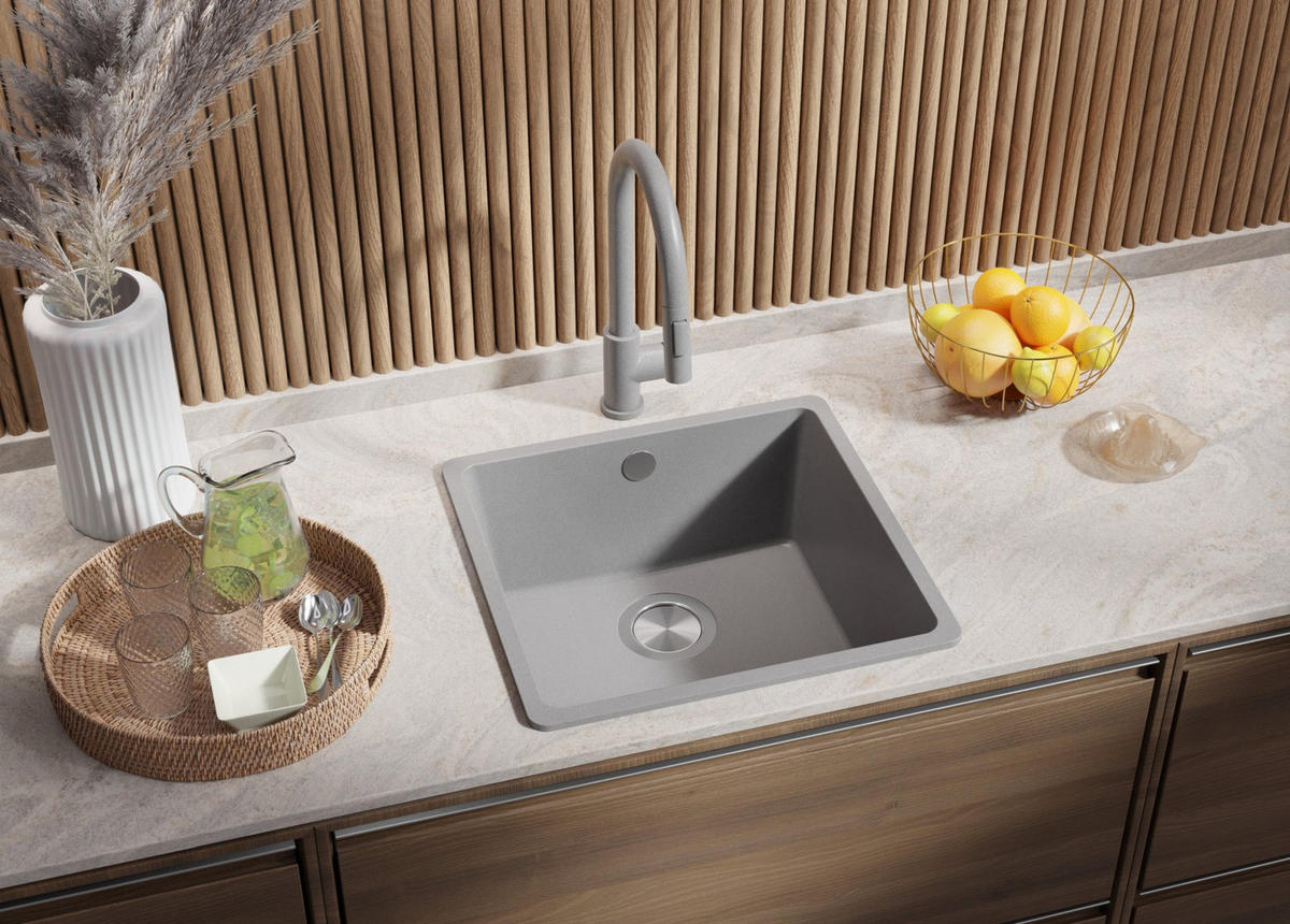 SPÜLBECKEN Venedig Slim Easy, 2-er set Grau 46/44 cm 1 Becken + Ablauf-Set ab 50er Unterschrank - Chromfarben/Grau, Kunststoff (46/20/44cm) - Primagran