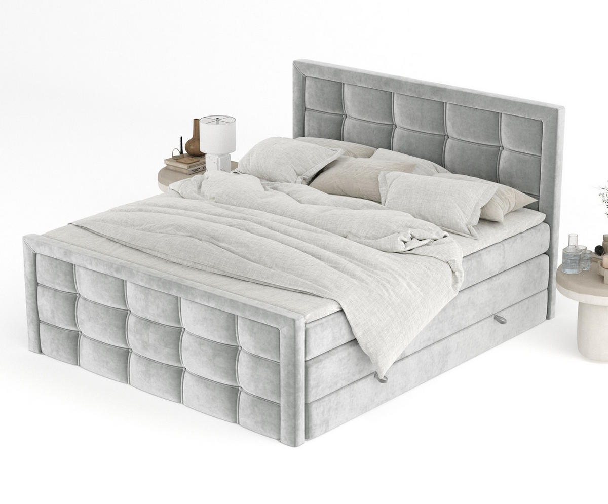 BOXSPRINGBETT Ambrosia Hellgrau 180/200 cm - Hellgrau/Schwarz, Holz/Holzwerkstoff (180/200cm) - Maison de Reve
