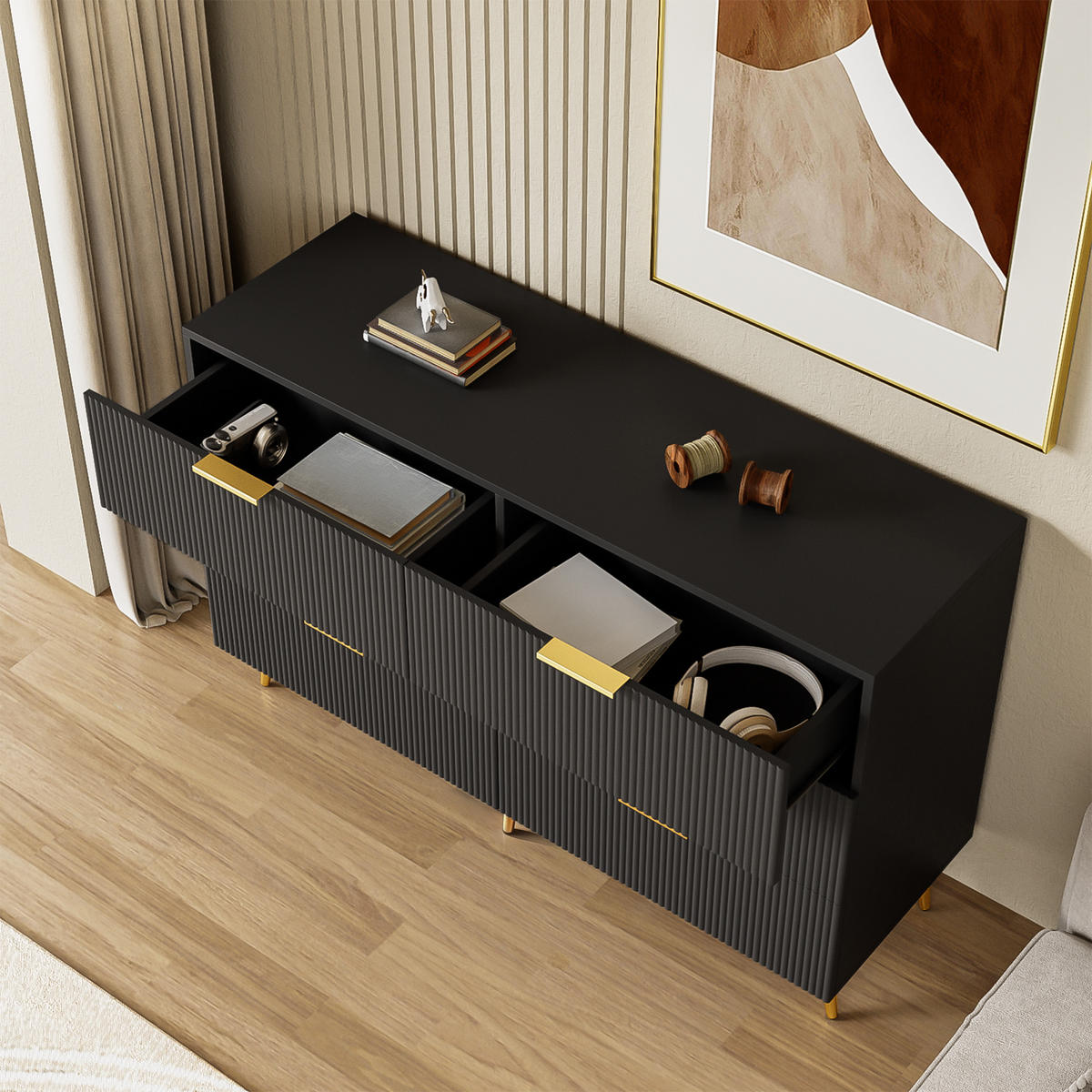 SIDEBOARD modern Schubladen Stauraum Kommode elegant - Schwarz, Holzwerkstoff (40/77/120cm) - FLIEKS
