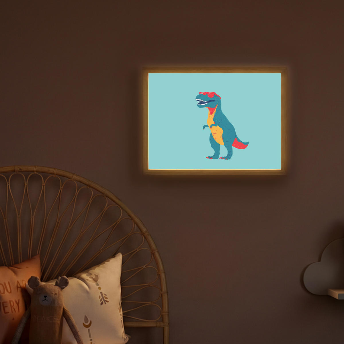 DOBÍJECÍ NOČNÍ LAMPIČKA Dinosaurus - Modrá - Sluneční brýle 40x30 cm - světle modrá, kompozitní dřevo (8/40/30cm) - OnlyWow