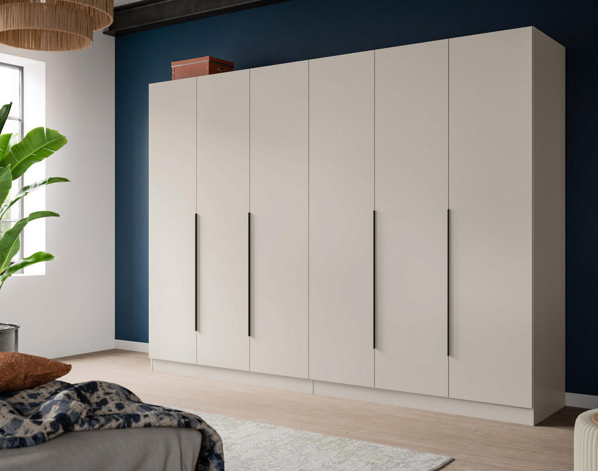 KLEIDERSCHRANK kaschmir 240 x 181 cm, Drehtürenschrank 6-türig - Kaschmir/Schwarz, Holzwerkstoff/Kunststoff (240/181/52cm) - Inn.Furn