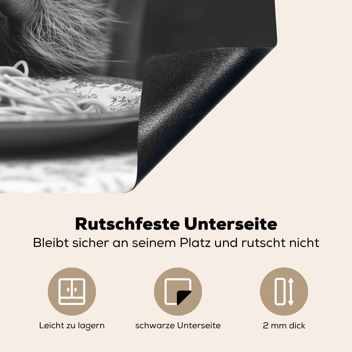 HERDABDECKPLATTE Waschbär - Niedlich - Pasta - Tischtuch - Schwarz - Weiß Herdabdeckung Induktionsfeld 75x52 cm - Grau, Kunststoff (75/52/0.2cm) - MuchoWow